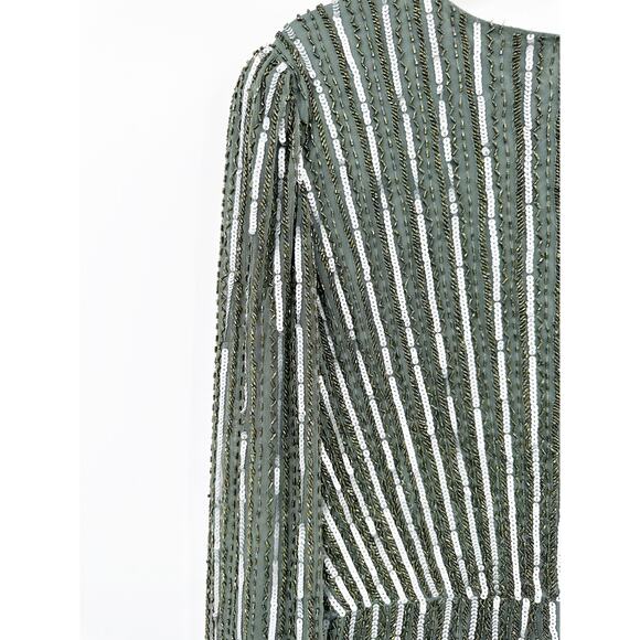 Mac Duggal Embellished Puff Sleeve Side Knot Gown Slate Gray 16 - Picture 6 of 6